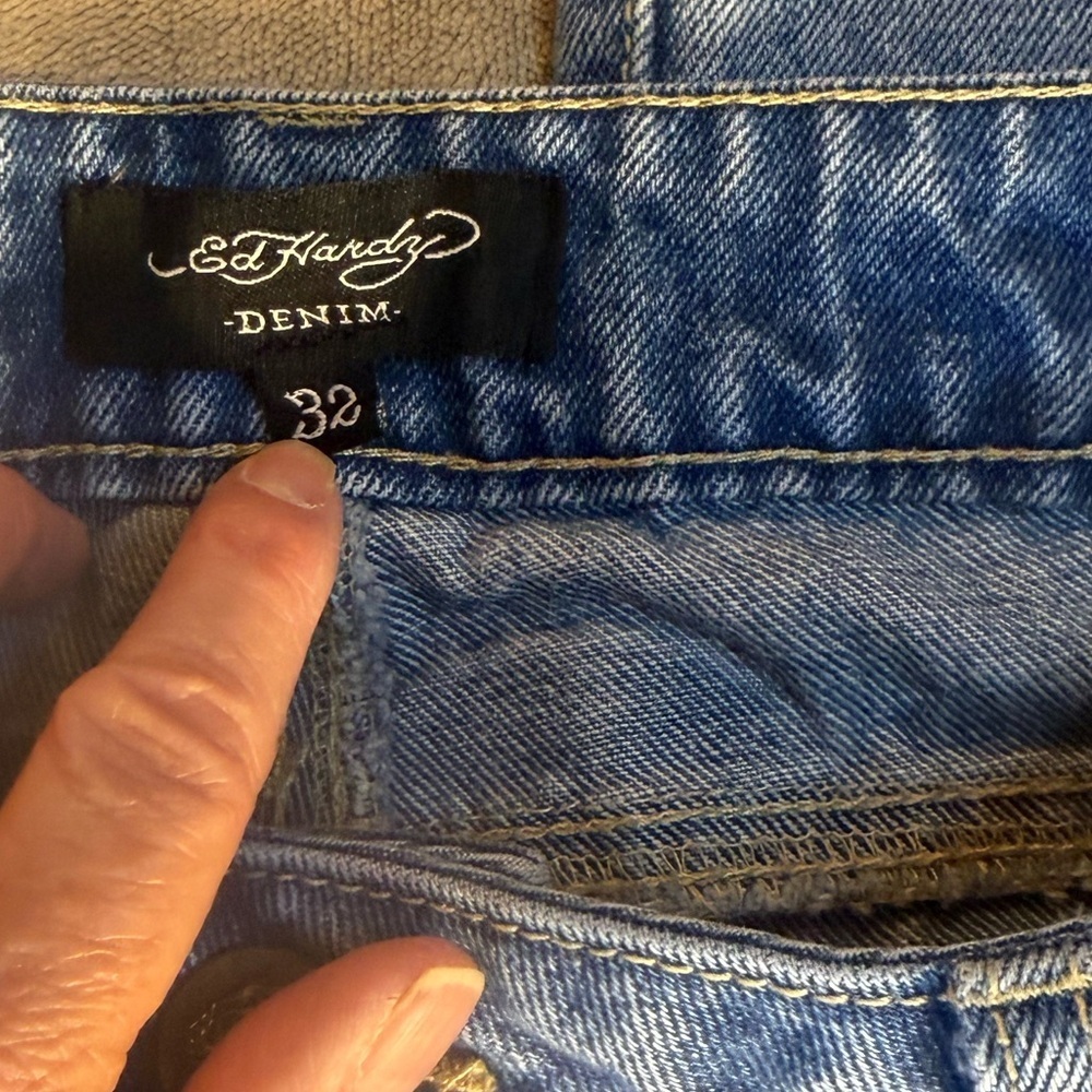 Ed Hardy Y2K Tattoo Dragon PaintedTiger Koi Fish Oversized Wide Leg Jeans  32 - Picture 5 of 9